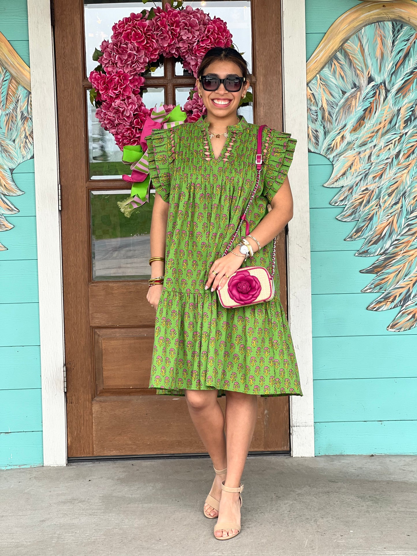 Green Floral Print Collins Dress