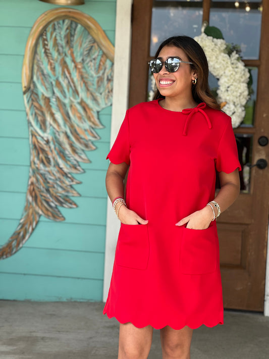 Red Scallop Mini Dress