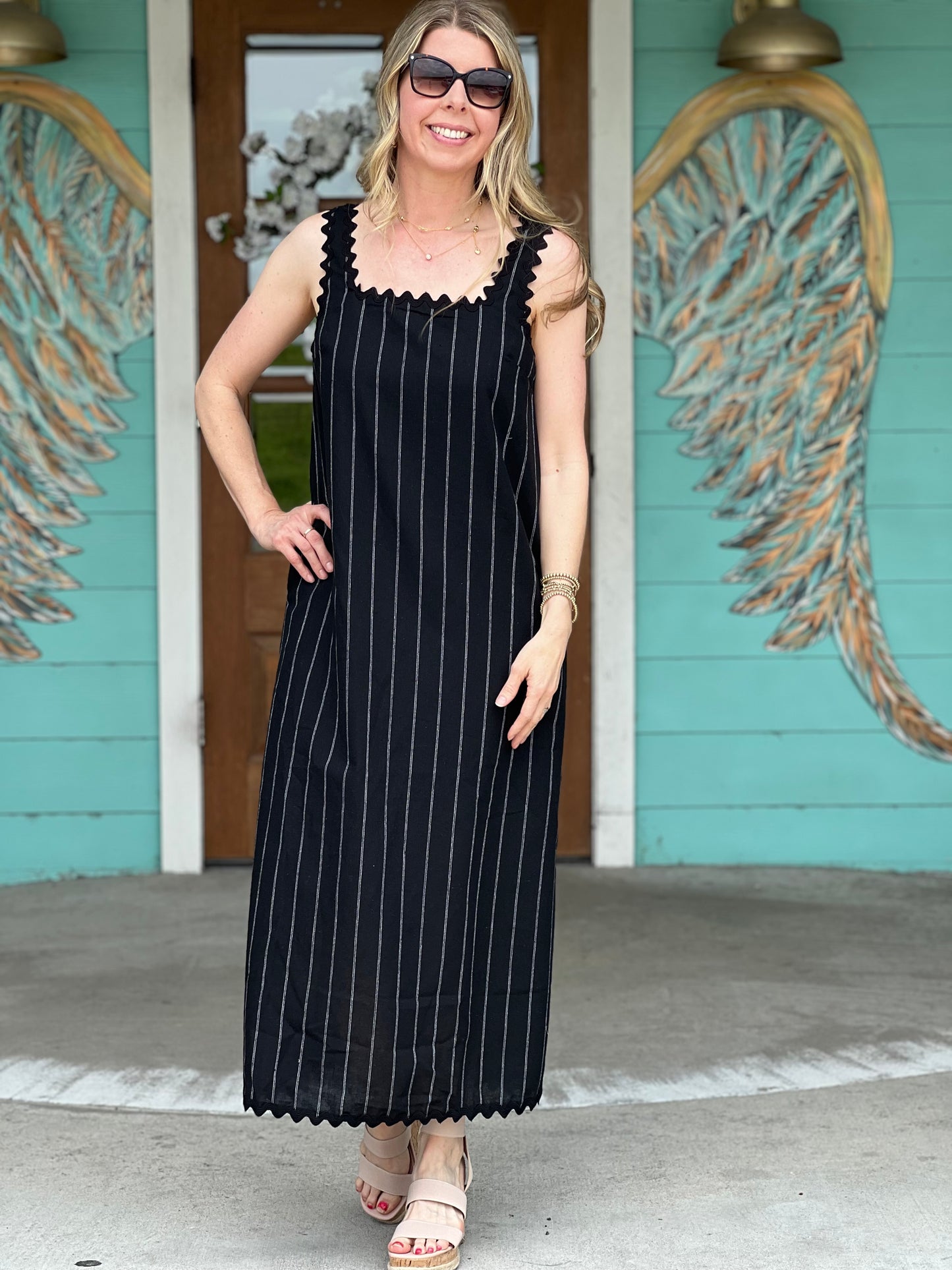 Black RickRack Trim Midi Dress