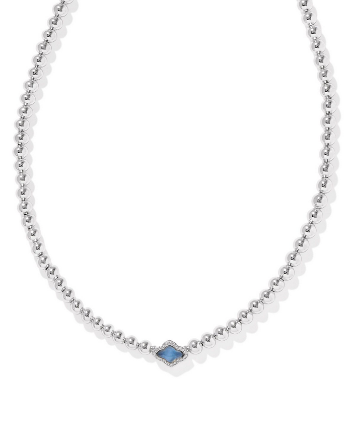 Kendra Scott Abbie Beaded Necklace Rhod Lt Blue MOP