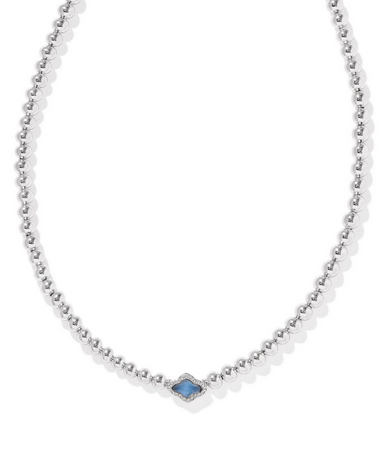 Kendra Scott Abbie Beaded Necklace Rhod Lt Blue MOP