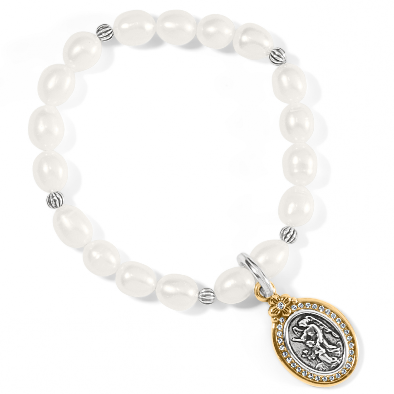 Brighton 2- Tone Guardian Angel Pearl Stretch Bracelet