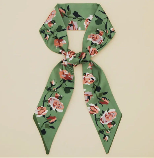 Green Floral Pattern Twilly Scarf
