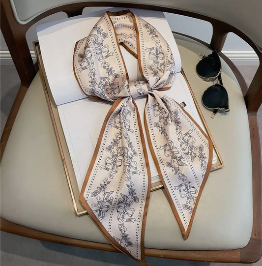 Cream & Mustard Pattern Twilly Scarf