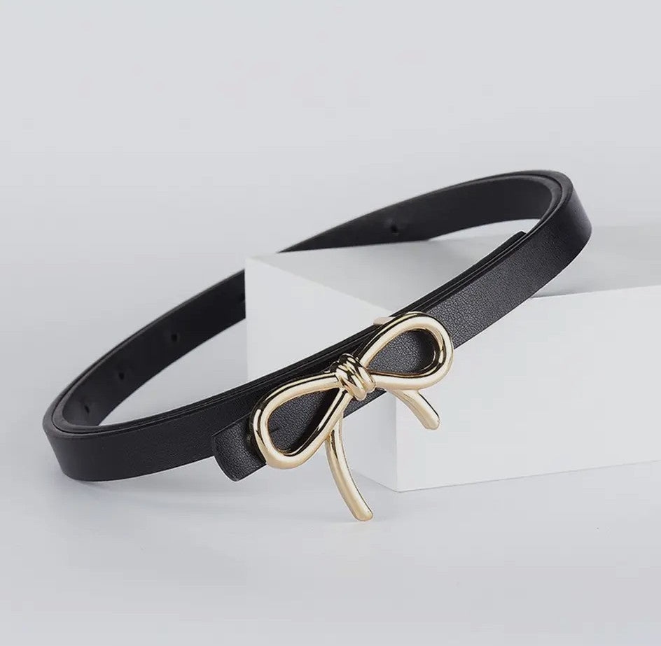 Skinny Black Bow Embellished Belt