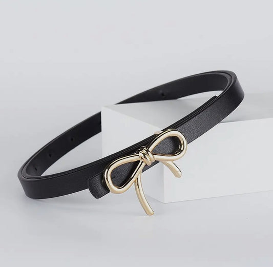 Skinny Black Bow Embellished Belt