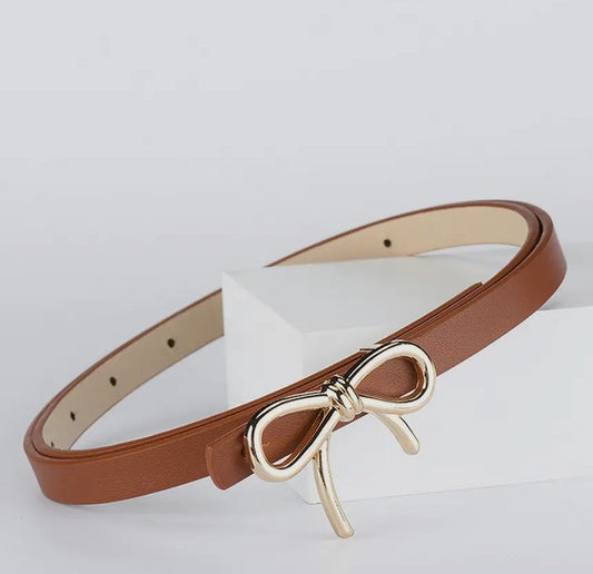 Skinny Camel Bow Embellished Belt