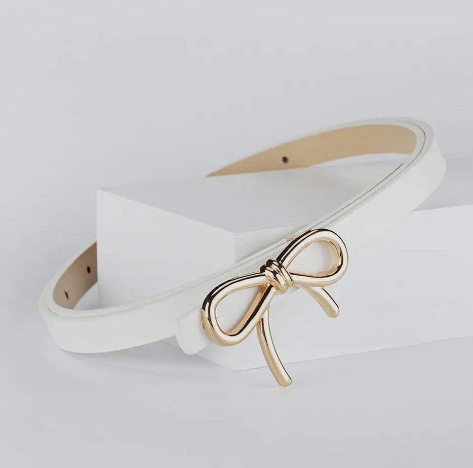 Skinny White Bow Embellished Belt