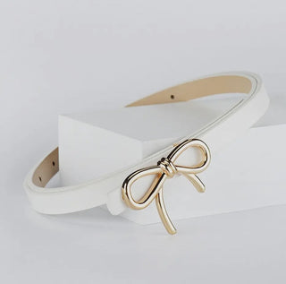 Skinny White Bow Embellished Belt