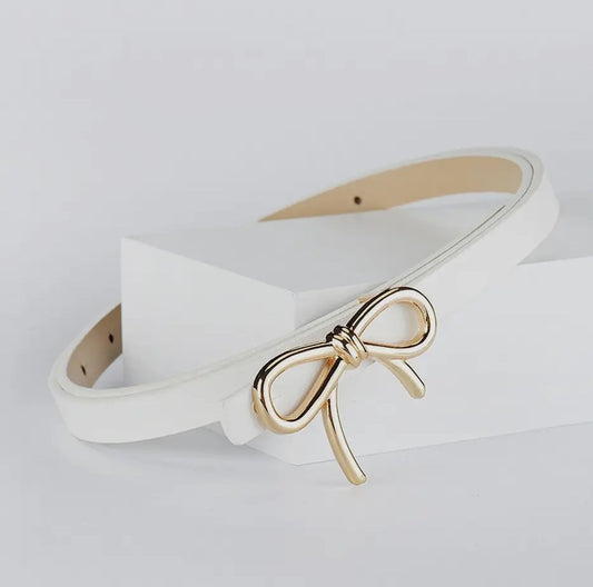 Skinny White Bow Embellished Belt