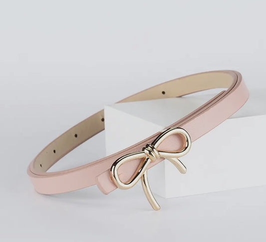 Skinny Pale Pink Bow Embellished Belt