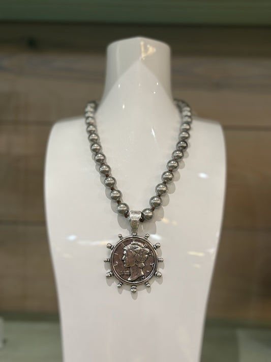 Silver Coin Silver Beaded Necklace