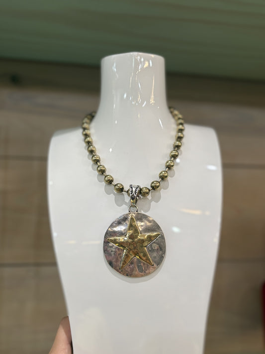 Disc Star 2 Tone Beaded Necklace