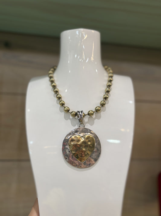 Disc Heart 2 Tone Beaded Necklace