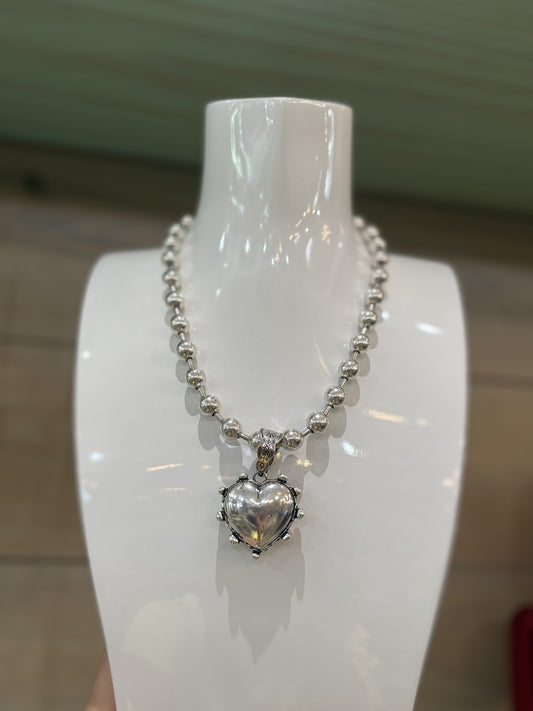 Heart Silver Beaded Necklace