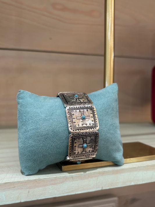 Silver Turquoise Cross Stretch Bracelet