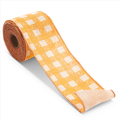 10 yards Orange Buffalo Check Burlap Ribbon