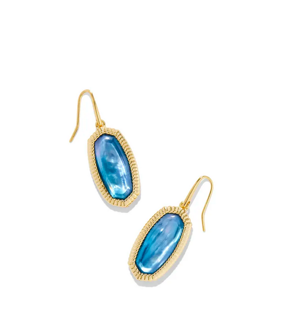 Kendra Scott Dani Ridge Frame Drop Ear Gold Indigo Watercolor Illusion