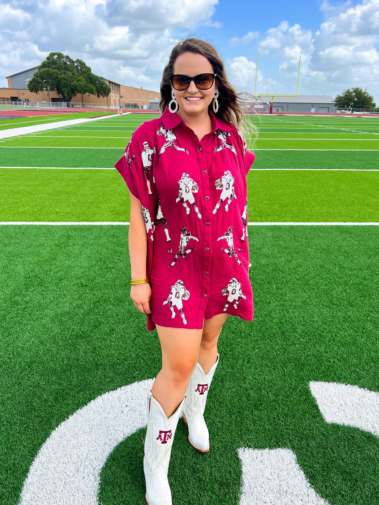 Queen of Sparkles Maroon Football Player Dress