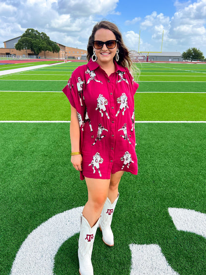 Queen of Sparkles Maroon Football Player Dress