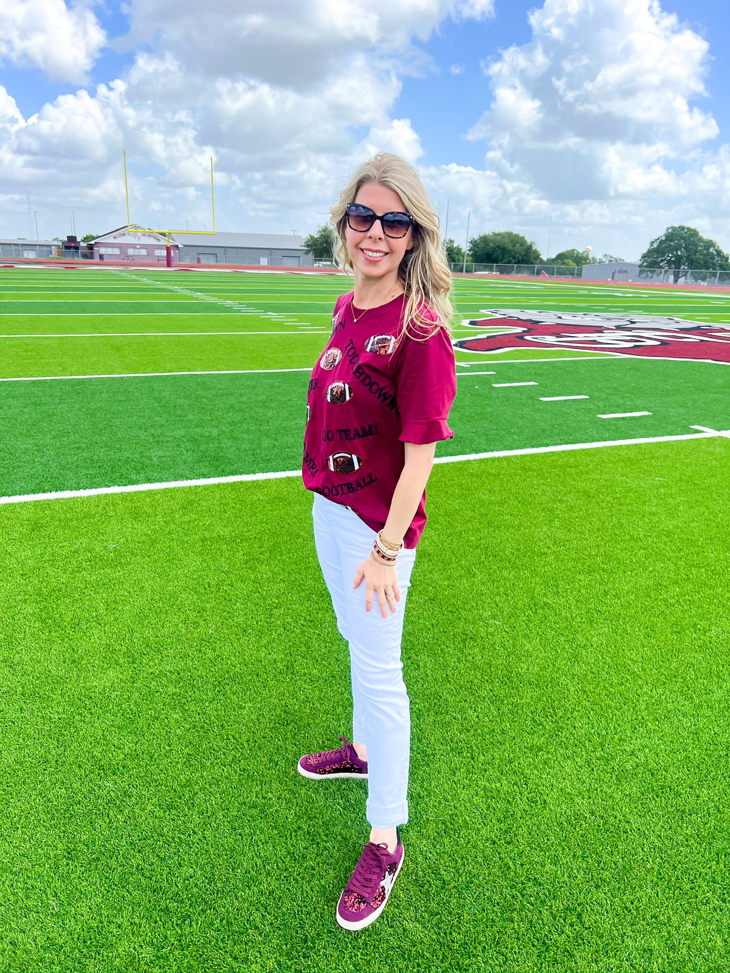 Maroon Embroidered Touchdown Tee