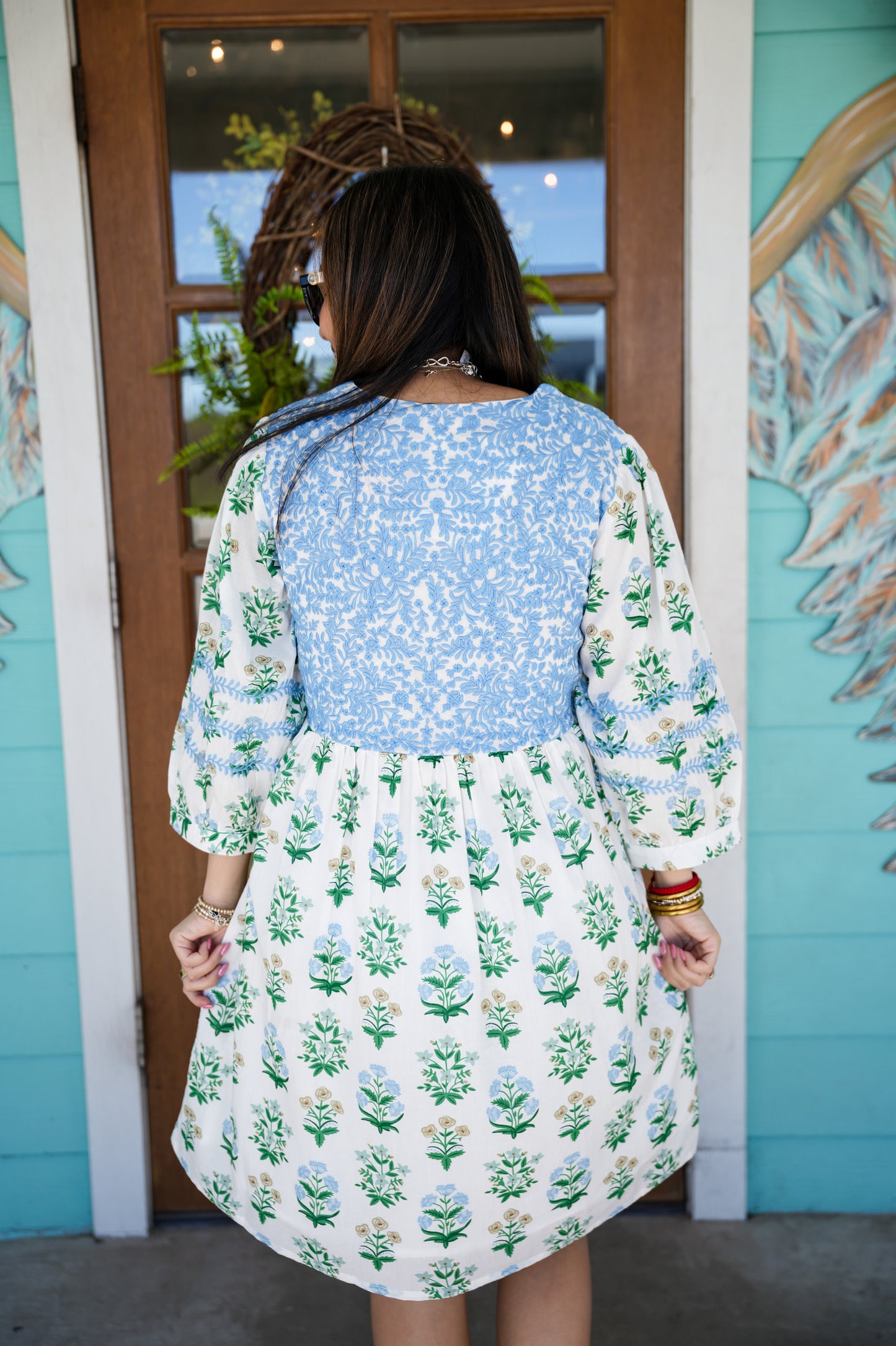 Helen Embroidered Blue Floral Dress