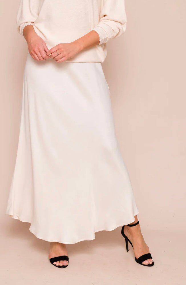 Cream Raven Bias Cut Satin Skirt