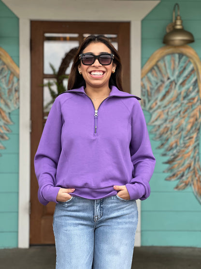 Spanx Air Essential Half Zip Pullover in Vibrant Lilac