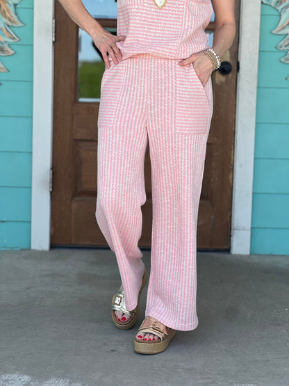 Pink & White Textured Knit Pants