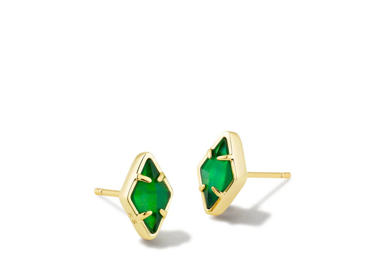 Kendra Scott Kinsley Stud Ear Gold Kelly Green Illsn