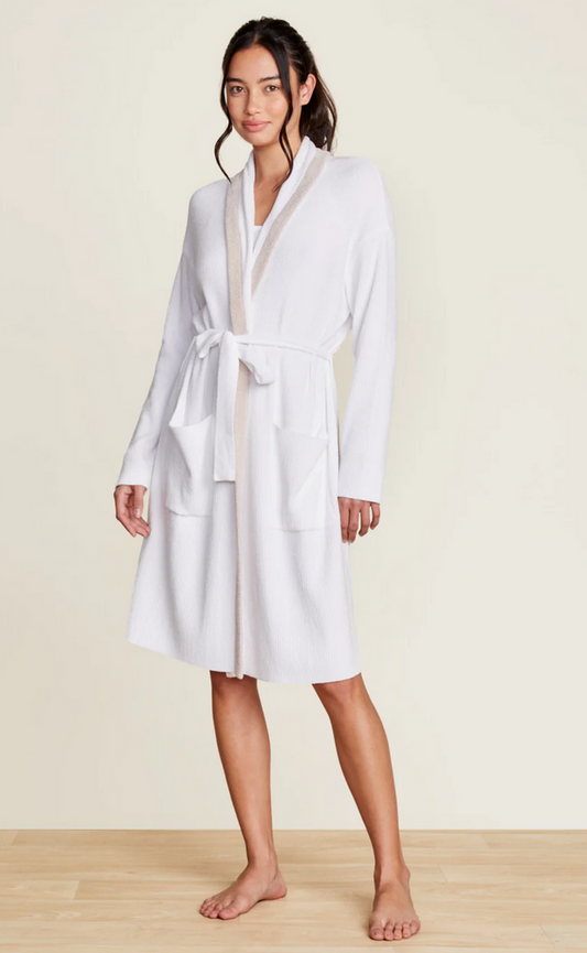 Barefoot Dreams CCUL Tipped Ribbed Short Robe Sea Salt