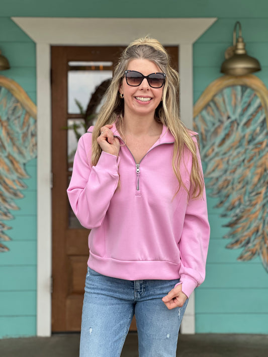 Spanx Air Essential Half Zip Pullover in Petunia