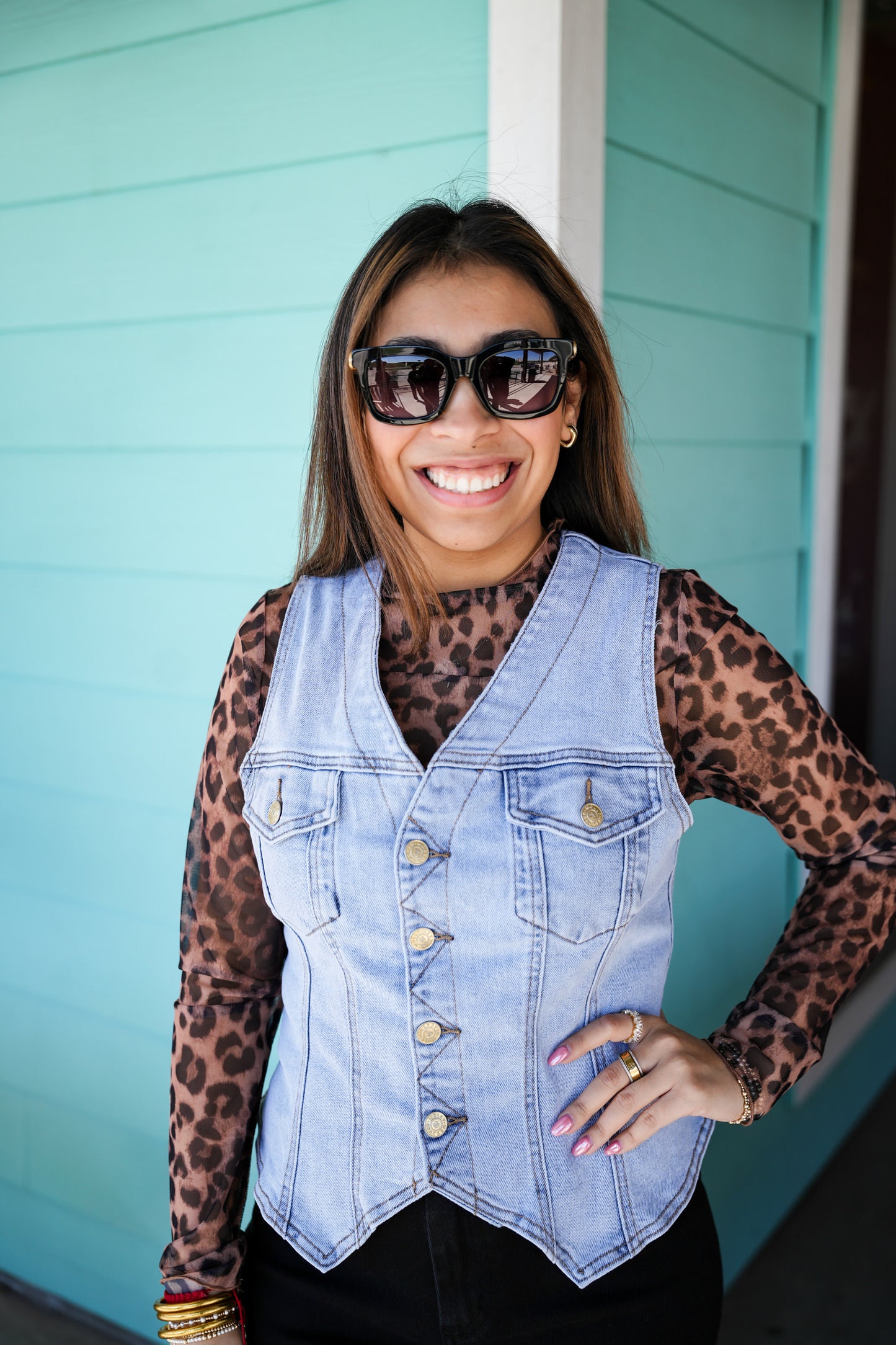 Leopard Print Mesh Layering Top