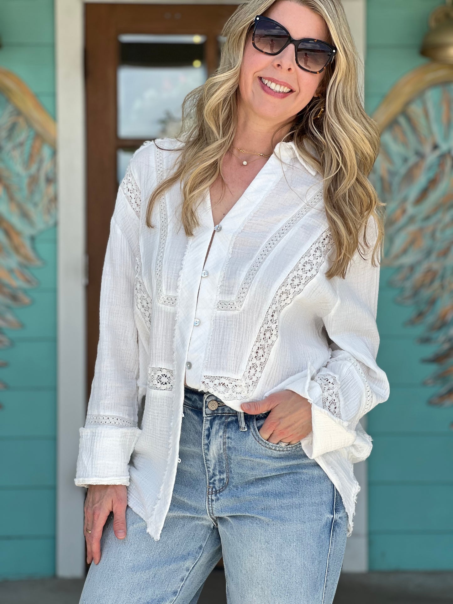 White Trim Detail Button Down Shirt