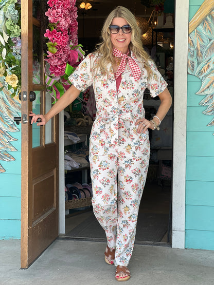 Ivory Floral Print Jumpsuit