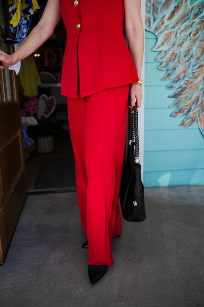 Red Claire Wide Leg Pants