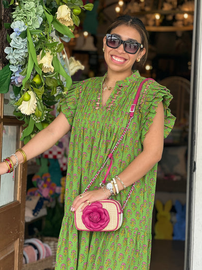 Green Floral Print Collins Dress