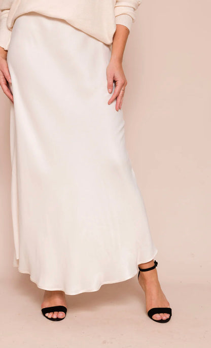 Cream Raven Bias Cut Satin Skirt