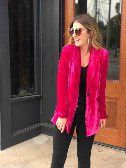 Magenta Pink Velvet Blazer