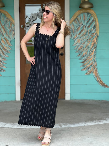 Black RickRack Trim Midi Dress