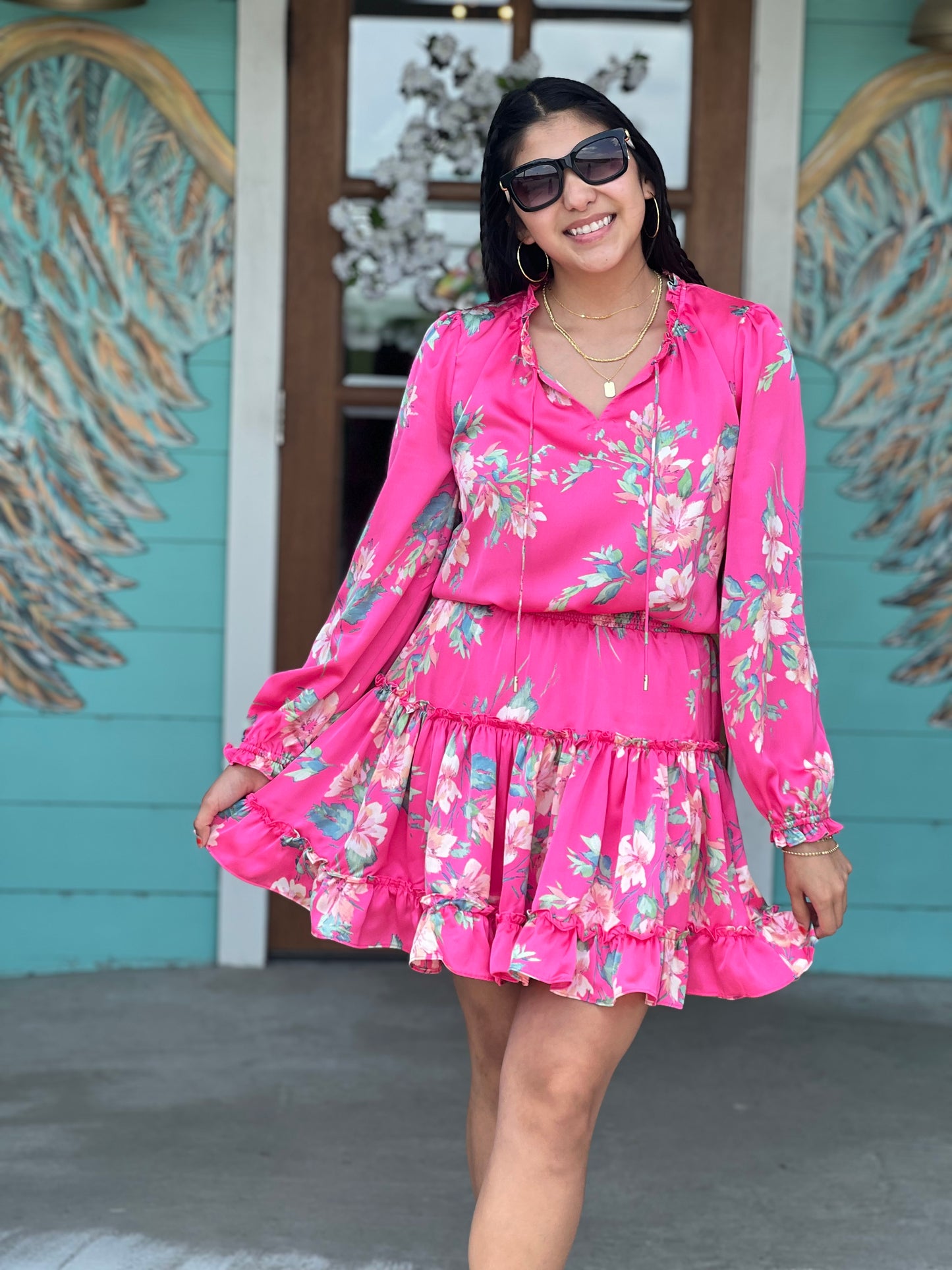 Pink Magnolia Floral Print Dress