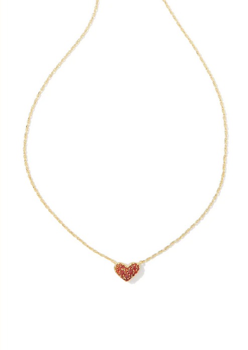 Kendra Scott Ari Pave Crystal Heart Necklace Gold Red Crystal