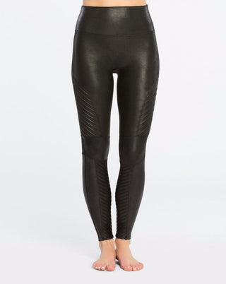 Spanx Faux Leather Moto Leggings - Very Black