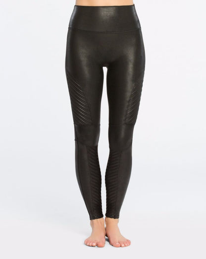 Spanx Faux Leather Moto Leggings - Very Black