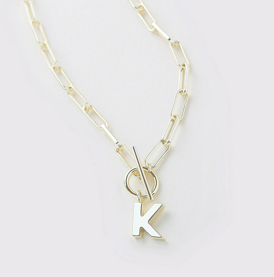 Natalie Wood Toggle Initial Necklace Gold