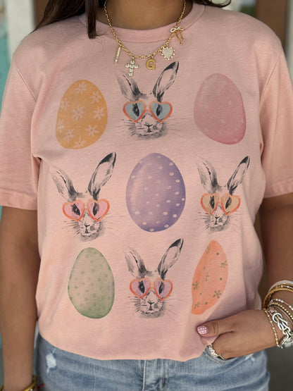 Peach Easter Bunny & Eggs Graphic Tee