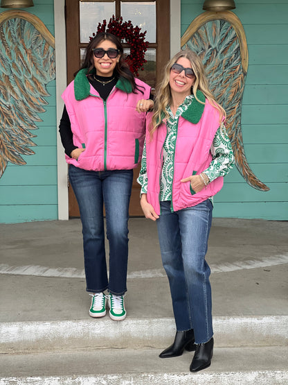 Pink & Green Puffer Vest - One Size