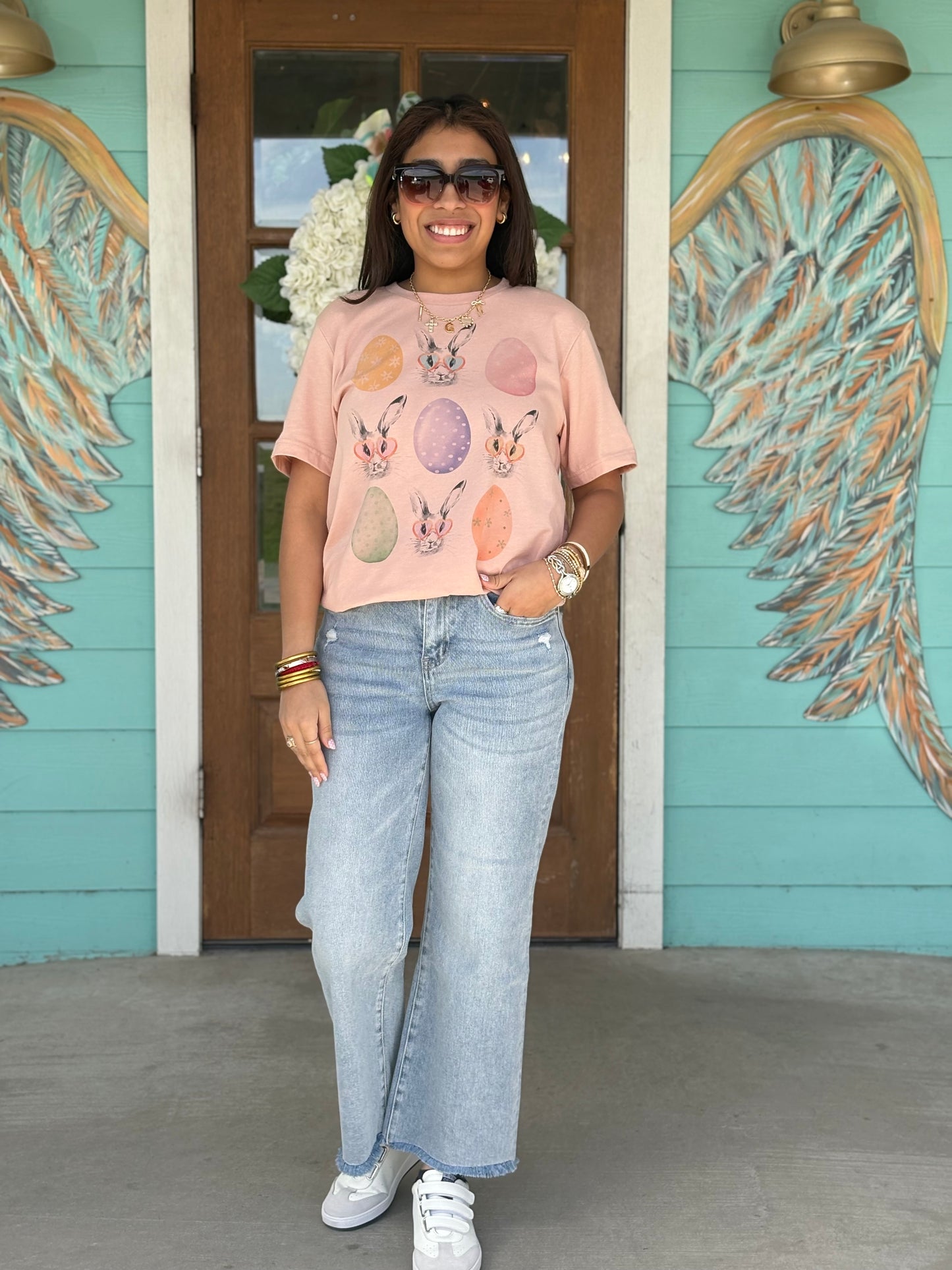 Peach Easter Bunny & Eggs Graphic Tee