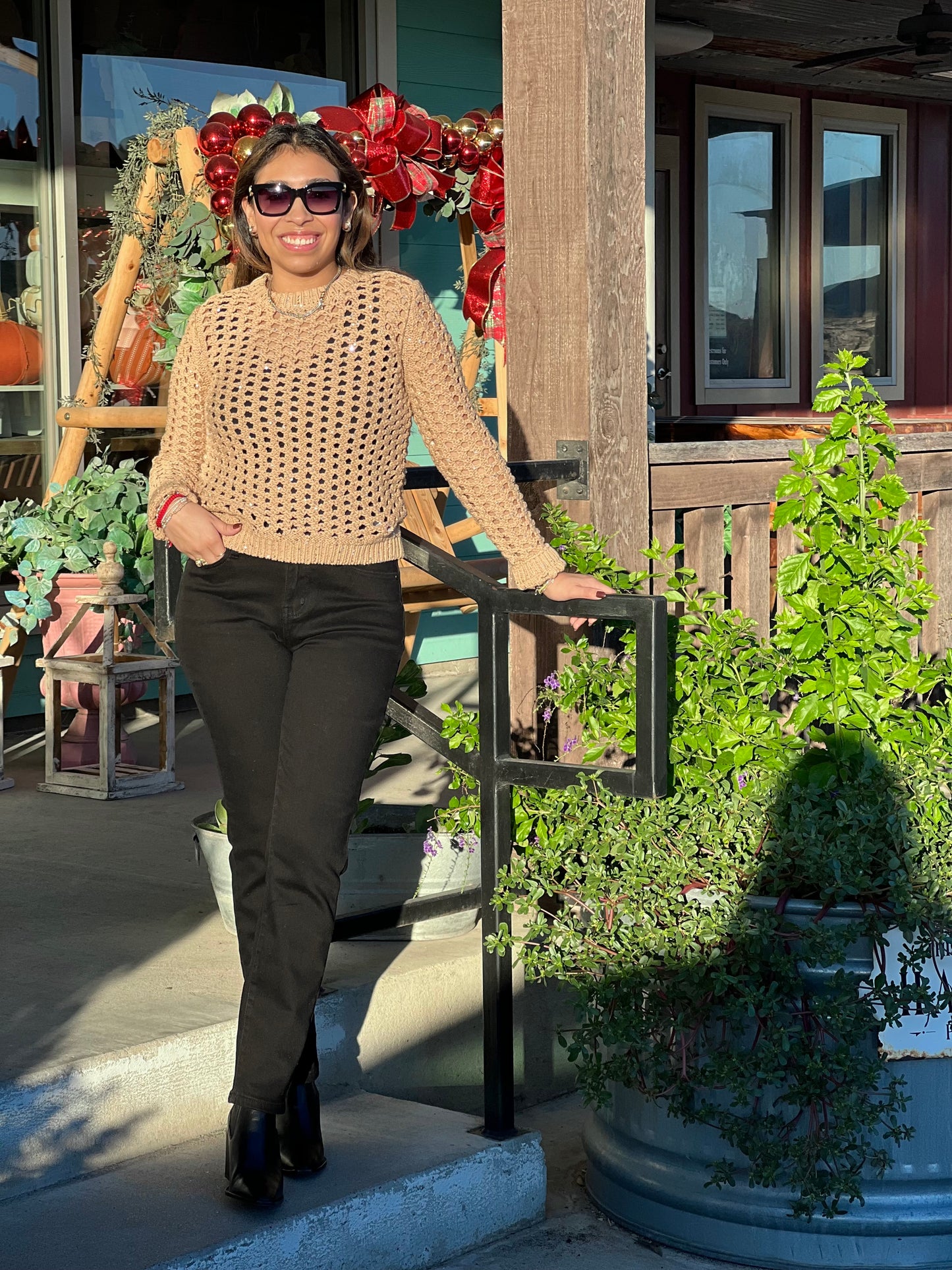 Caramel Sequin Long Sleeve Top