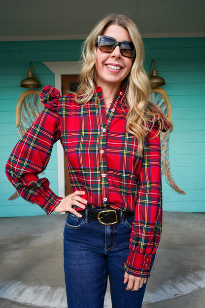 Red Plaid Ruffle Detail Edith Top